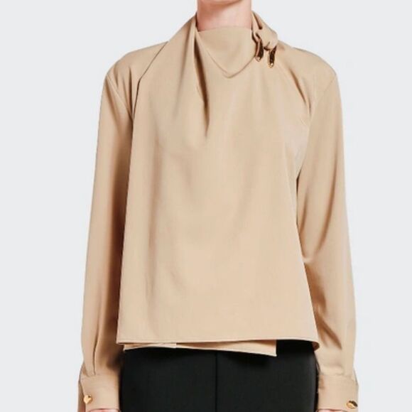 NEW Bottega Veneta tan wool twill draped wrap top size 42 - Picture 1 of 16